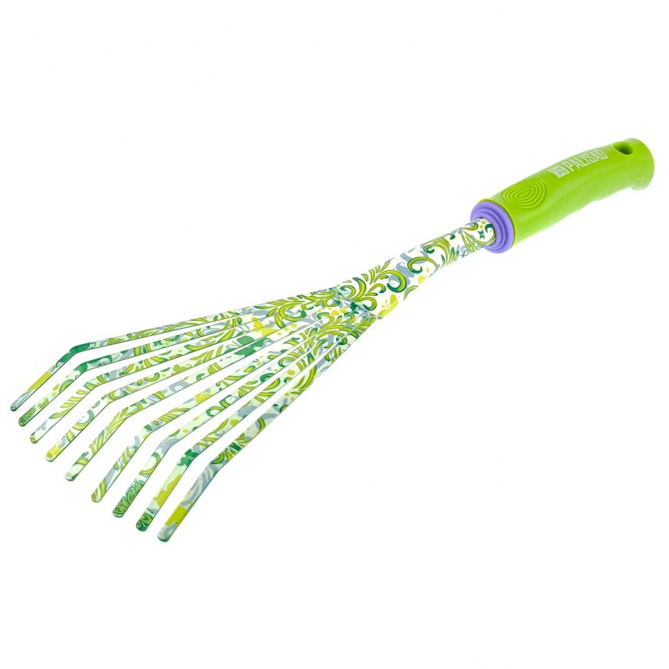Грабли веерные 9 - зубые, 130 х 415 мм, стальные, пластиковая рукоятка, Flower Green, Palisad 