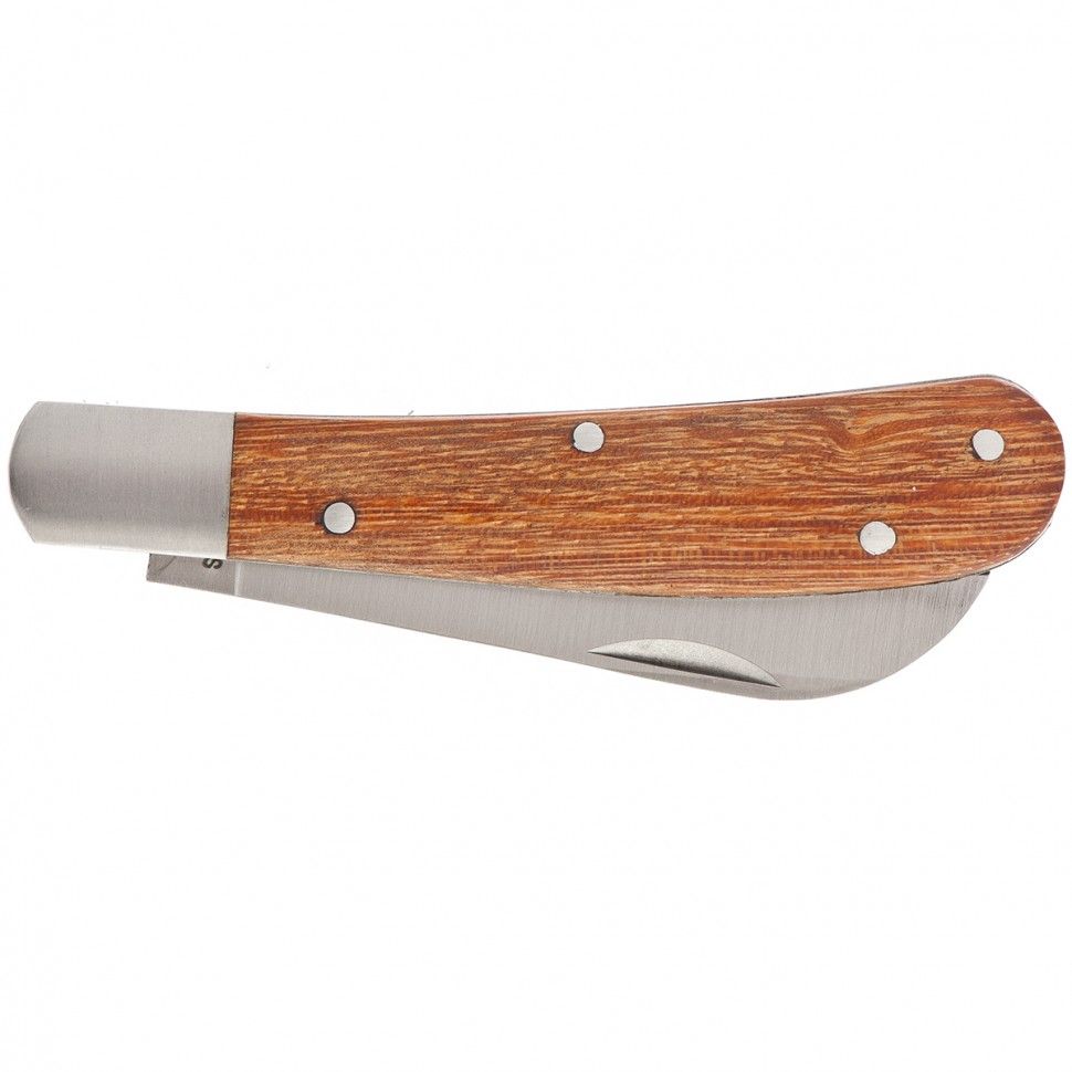 Нож садовый складной, прямое лезвие, 173 мм, деревянная рукоятка, Palisad 