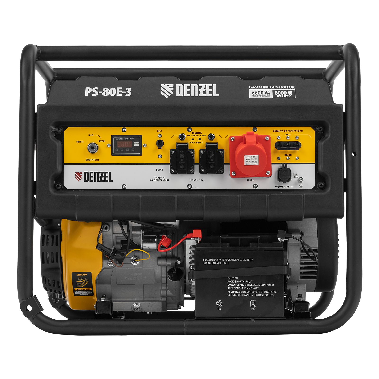Генератор бензиновый PS 80 E-3, 6.6 кВт, 400 В, 25 л, электростартер Denzel 