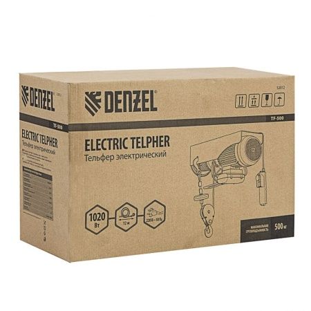 Тельфер электрический TF-500 0,5т 1020Вт высота 12м 10 м/мин Denzel 52012 