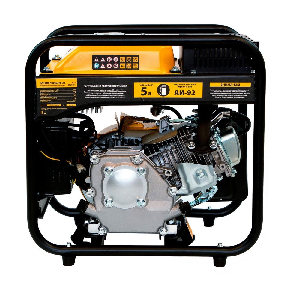Генератор инверторный GT-2500iF, 2.5 кВт, 230 В, бак 5 л, открытый корпус, ручной старт Denzel 
